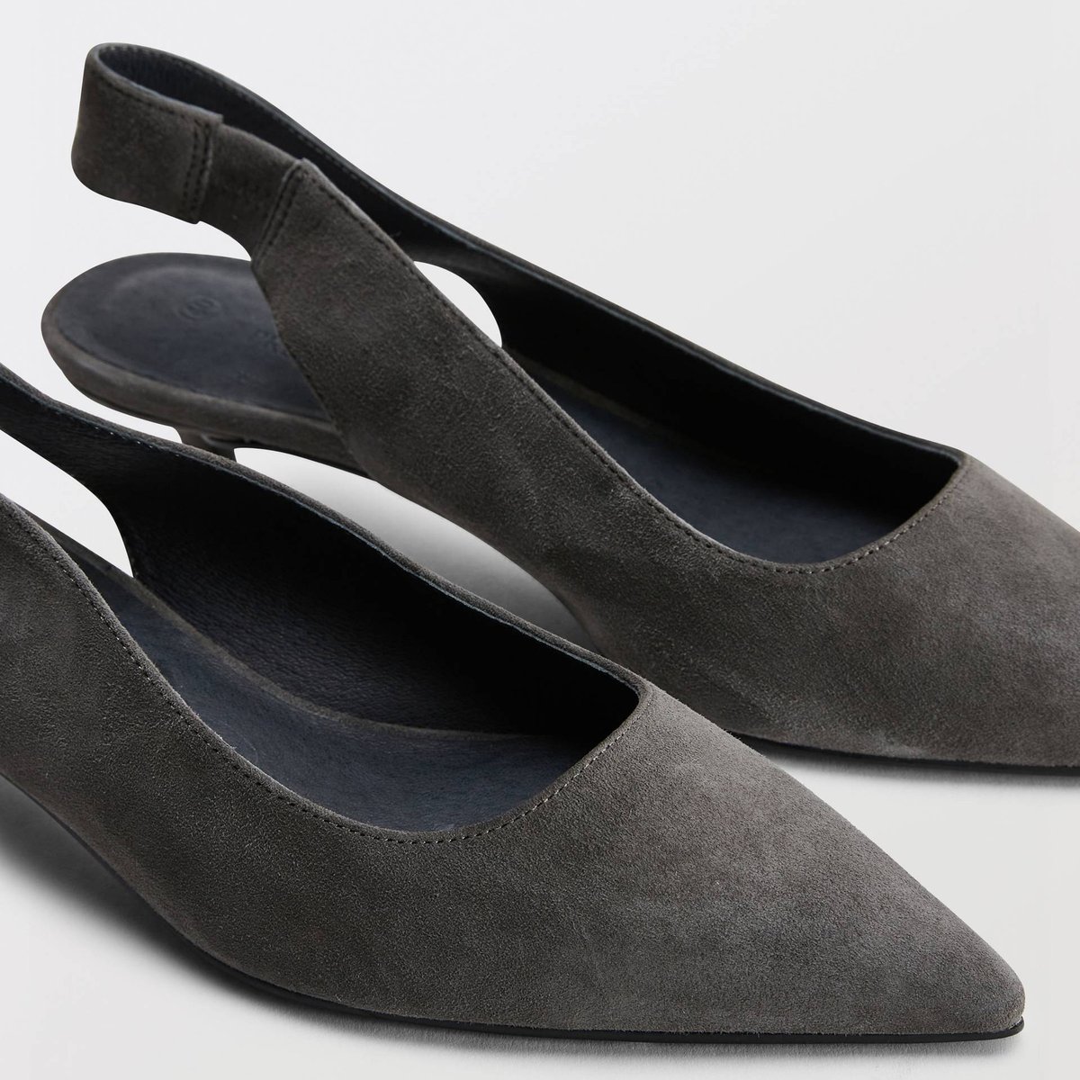 Slingback en croûte de cuir titane, MONOPRIX