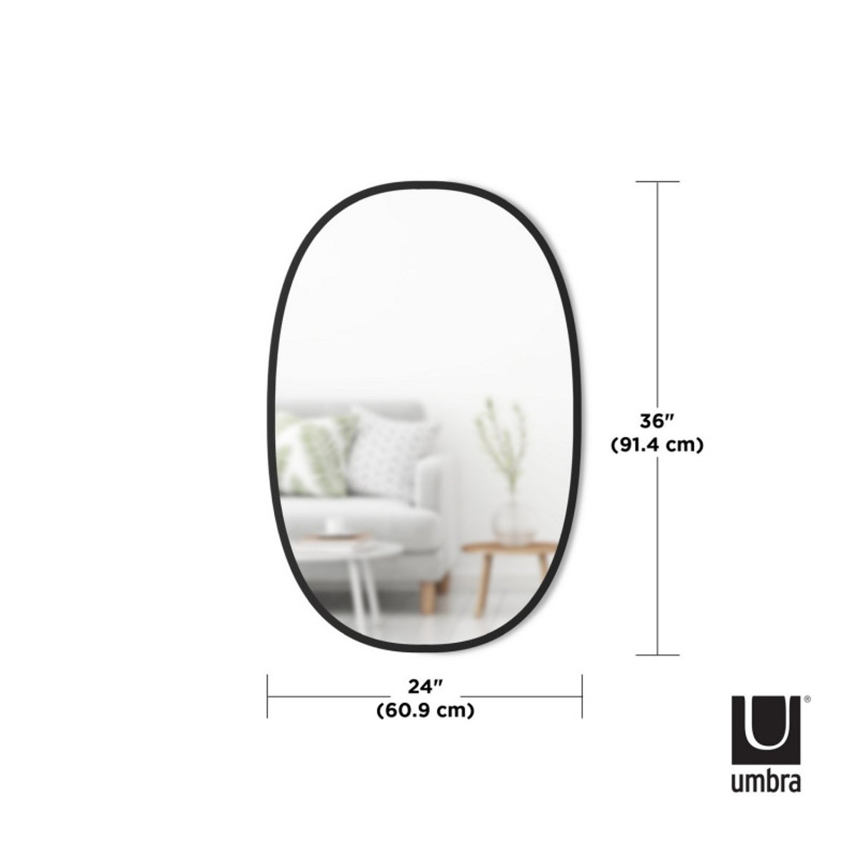 Grand miroir mural caoutchouc HUB noir, UMBRA