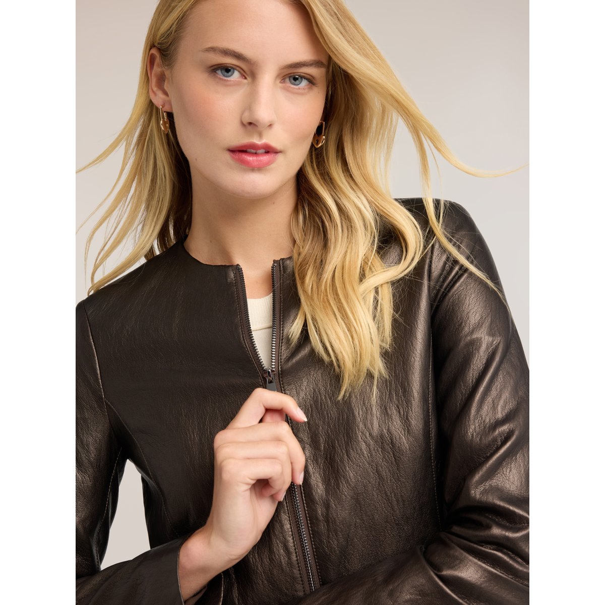 Veste sans col avec zip marron, MOTIVI