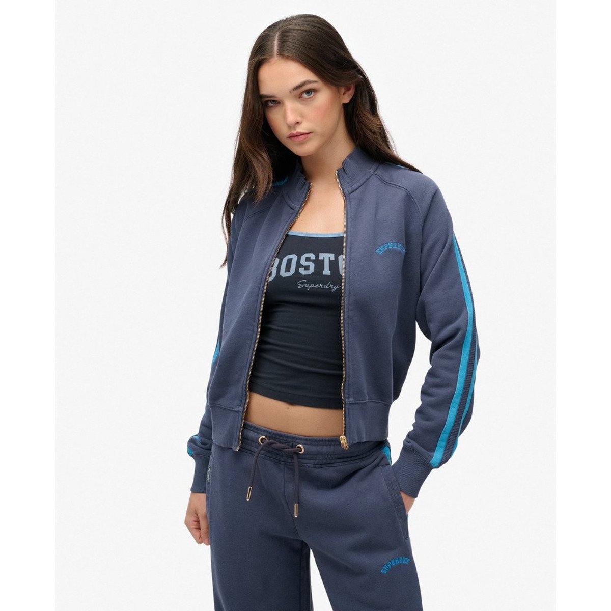 Sweat zippé Logo Essential bleu marine lauren, SUPERDRY