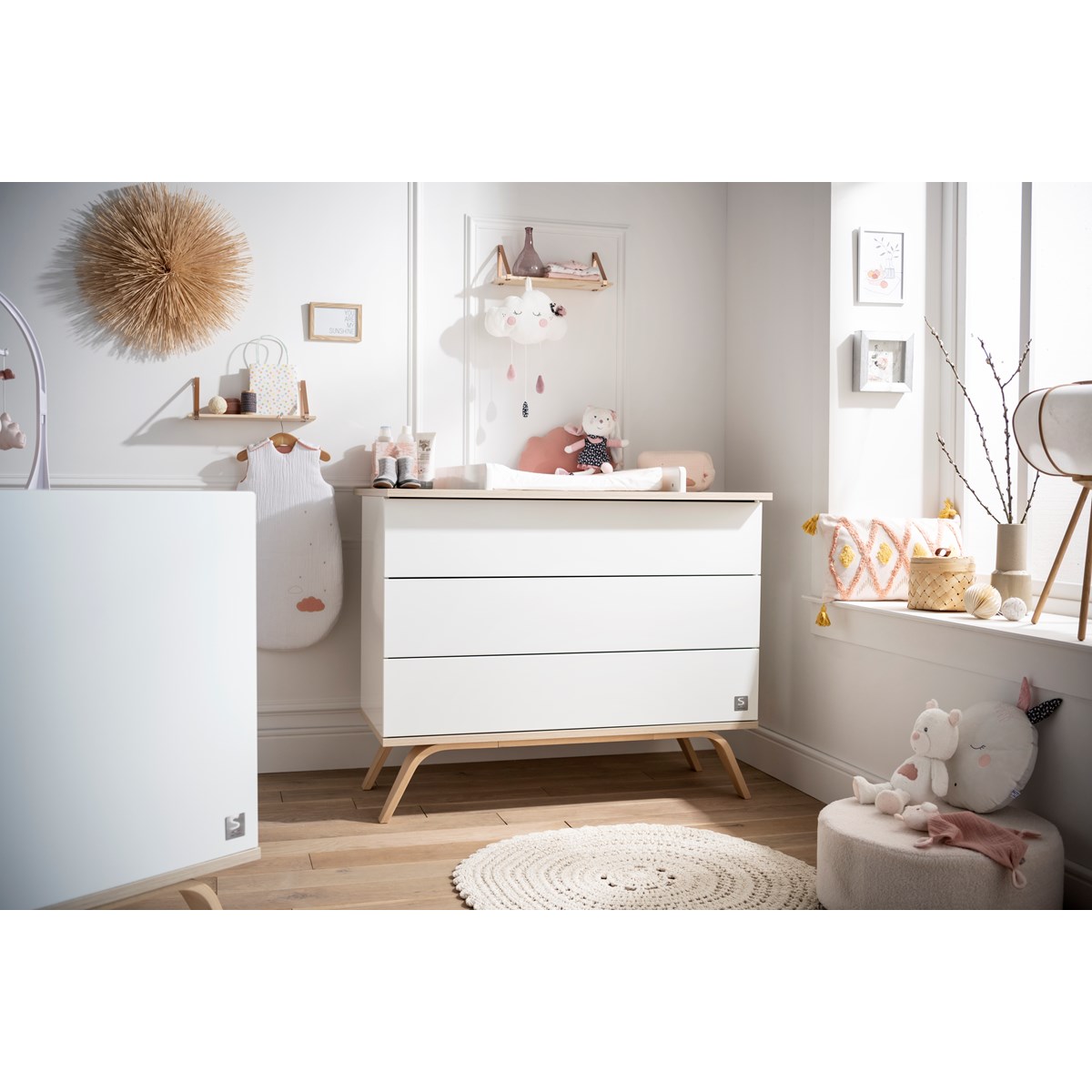 Commode 3 tiroirs en bois blanc, SAUTHON