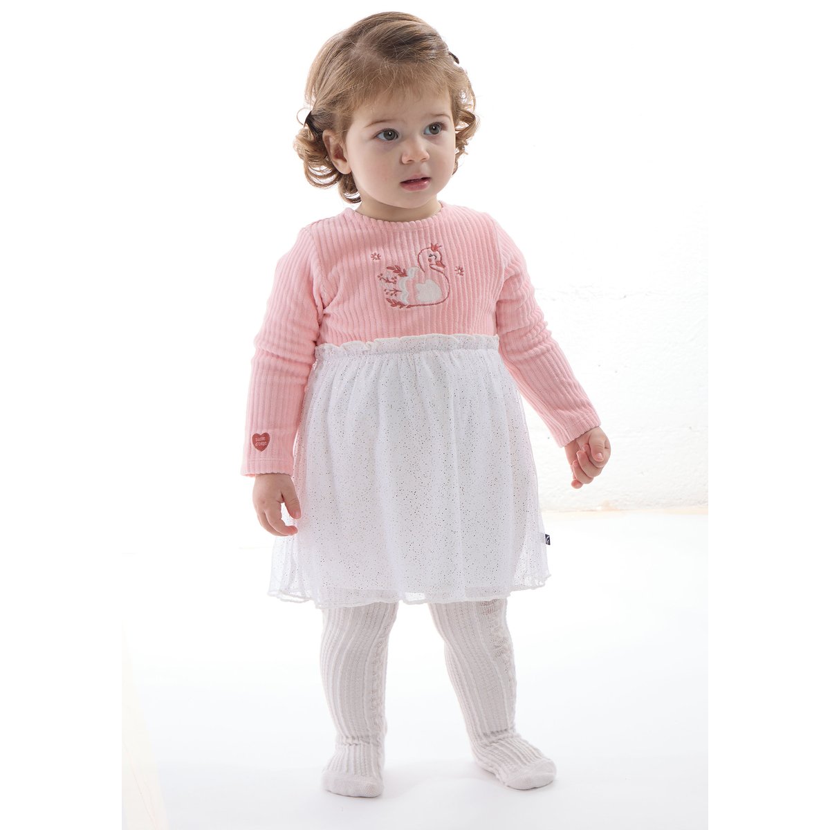 Robe en maille manches longues pensée rose, SUCRE D'ORGE