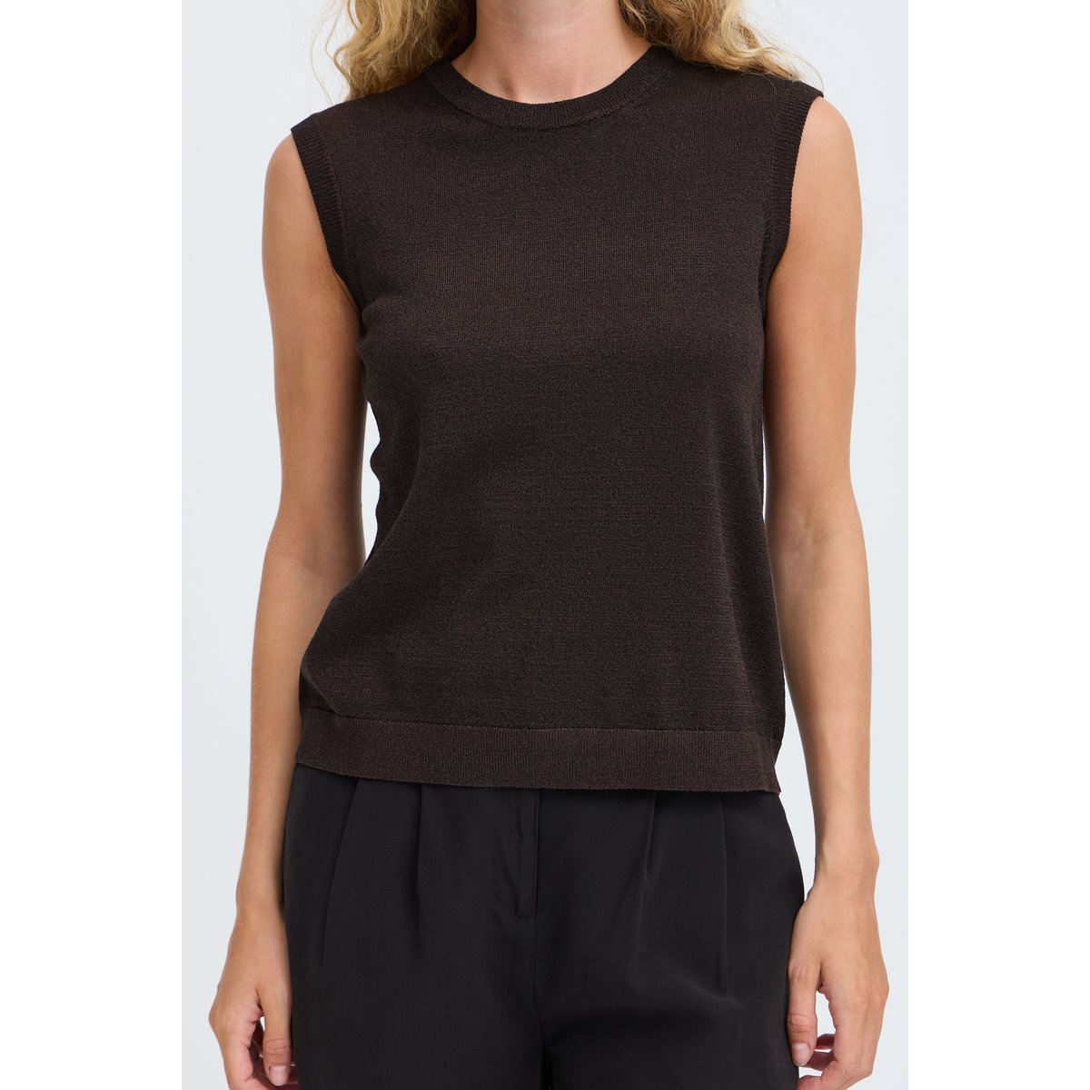 Pull en maille manches courtes marron java, B.YOUNG