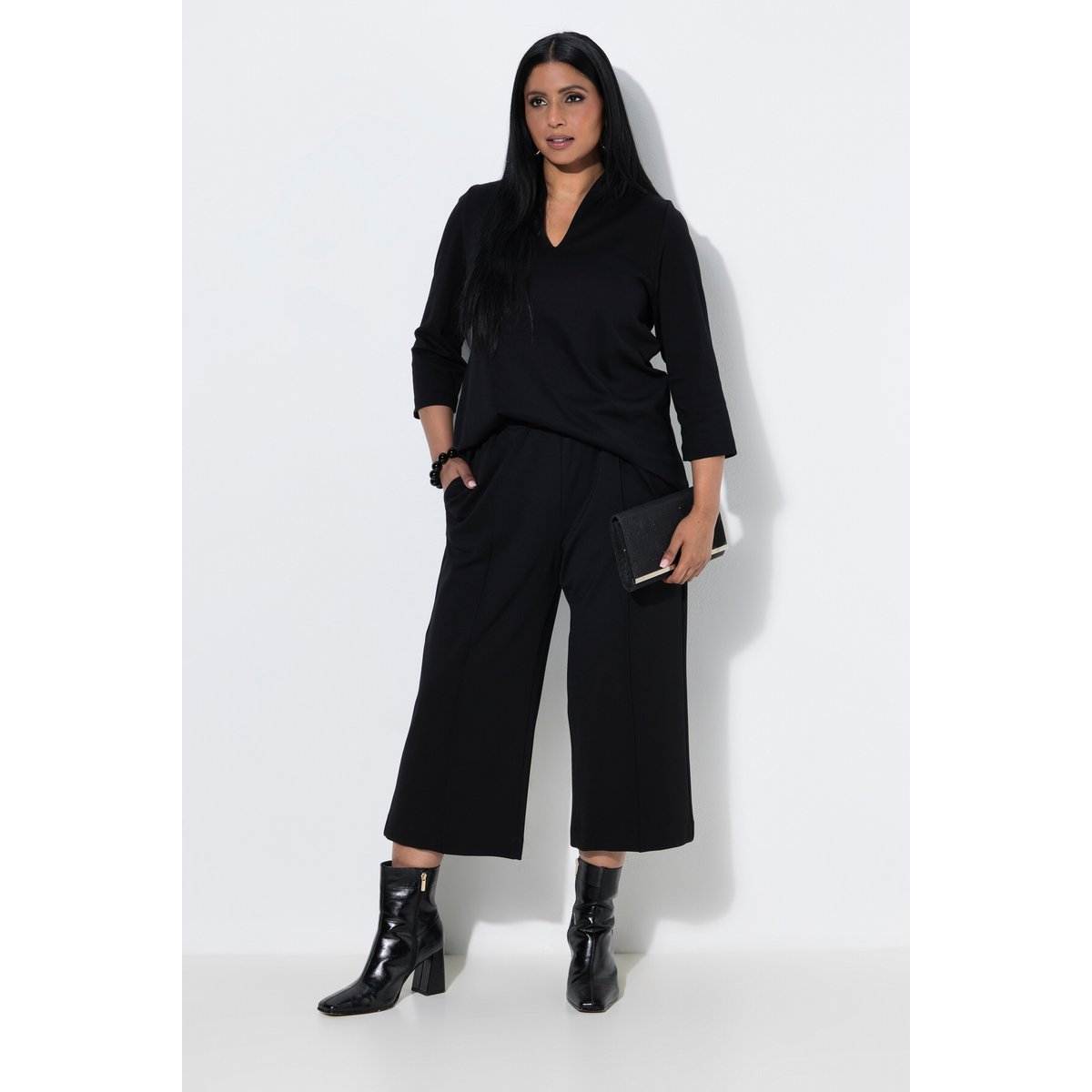 Jupe-culotte en point de Rome noir, ULLA POPKEN