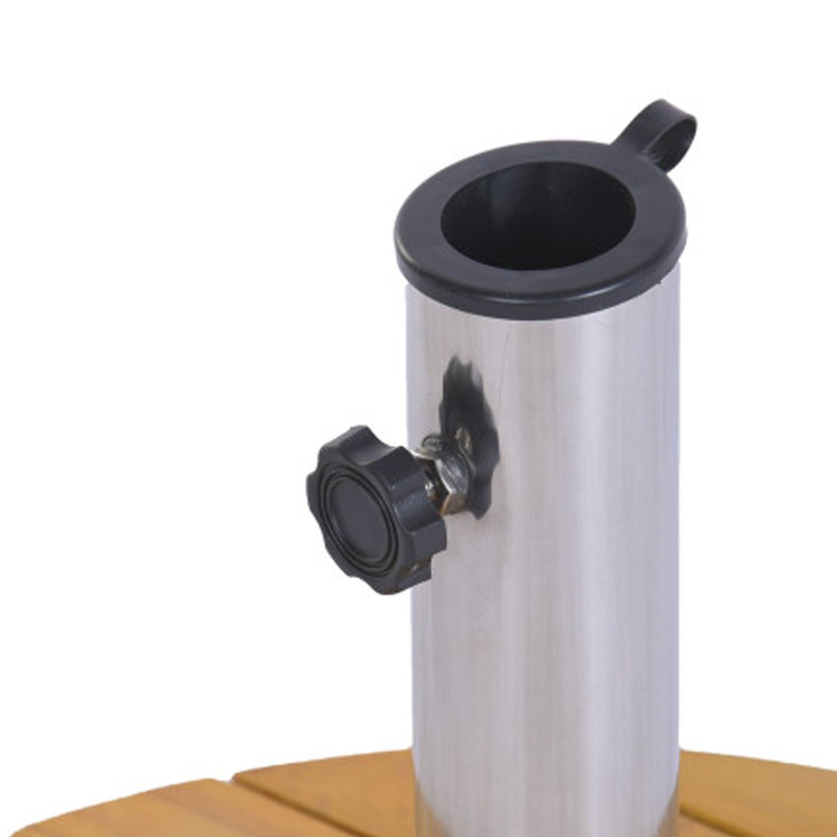 Pied de parasol rond bois eucalyptus 30kg 50x50x38cm noir, WADIGA