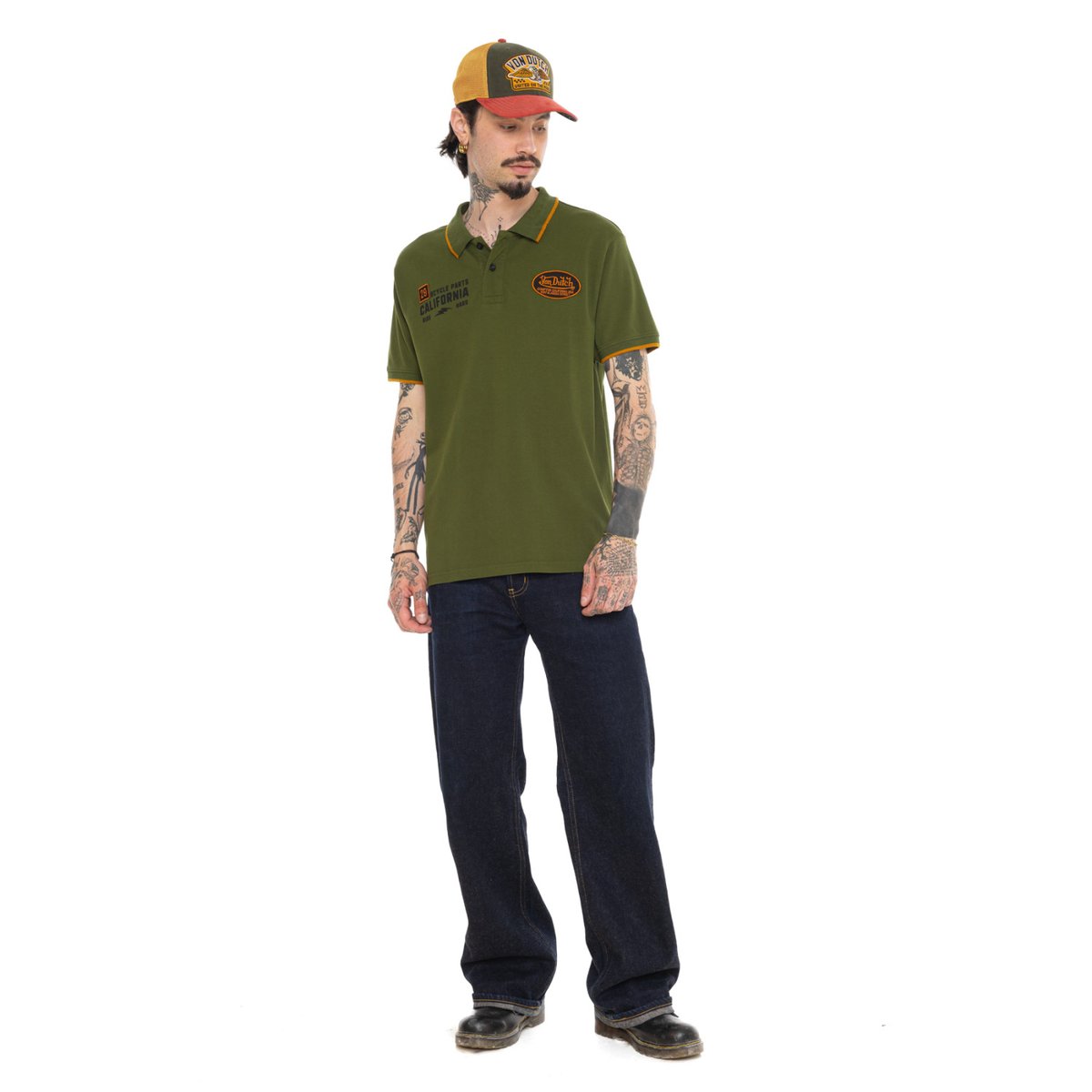Polo coton piqué MARCO vert/noir/orange, VON DUTCH