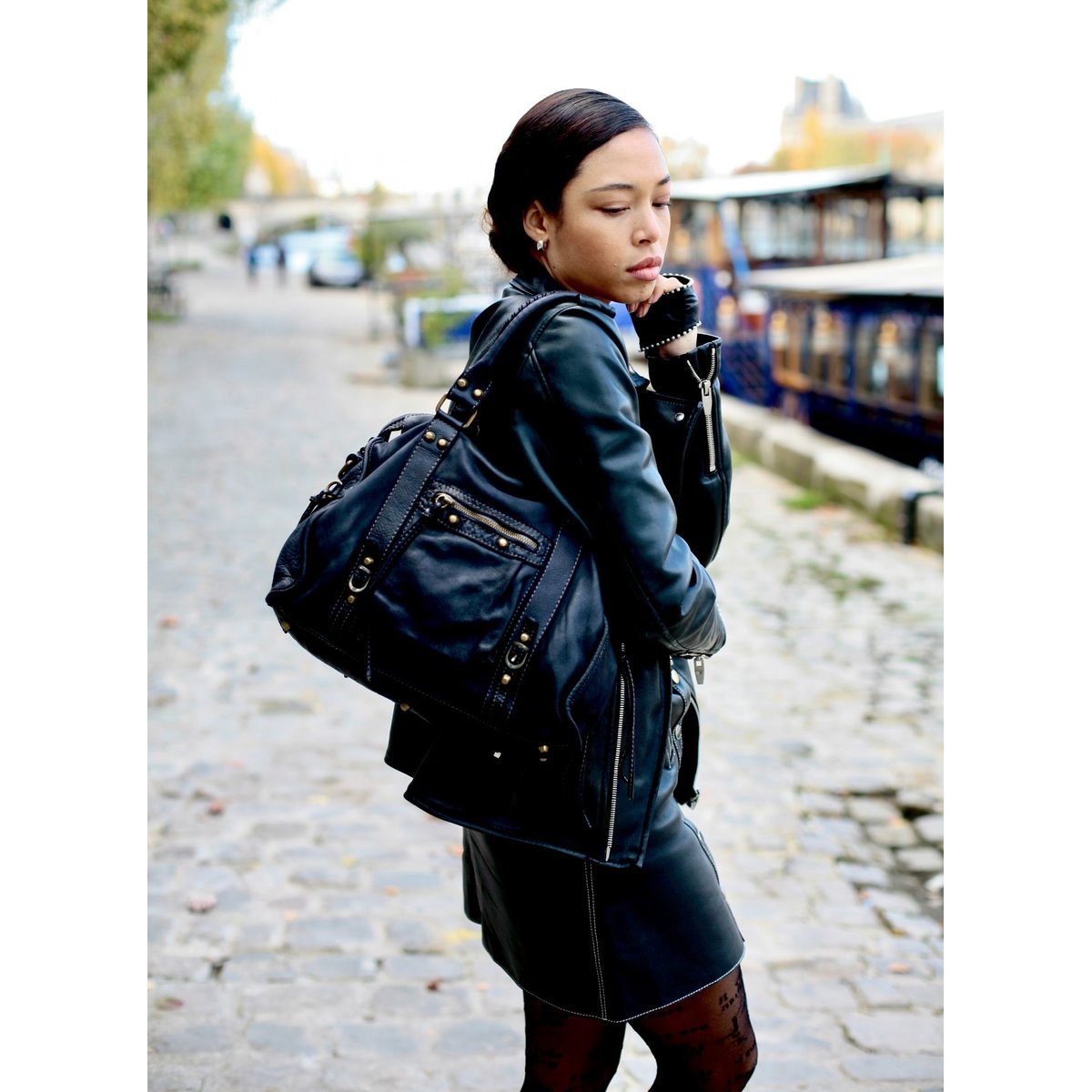 Sac à main en cuir vintage italien MISS STORM Noir noir, OH MY BAG