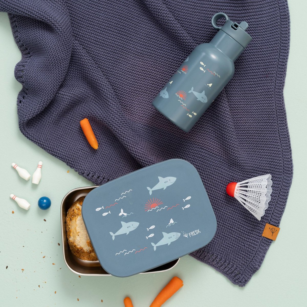 Lunch box bleu, orange, blanc, FRESK