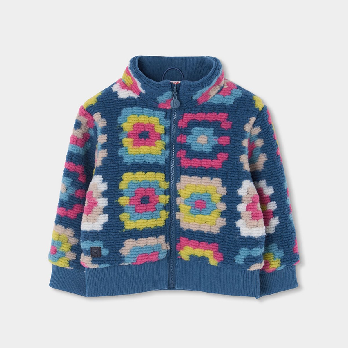 Manteau fille en molleton imprimé géométrique noir, BOBOLI