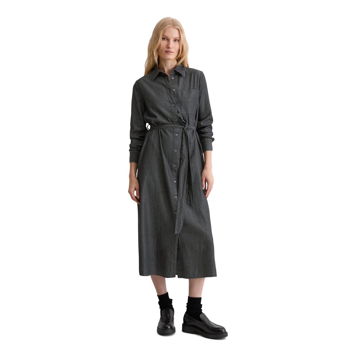 Robe chemisier regular en coton chambray bleu foncé, MARC O'POLO