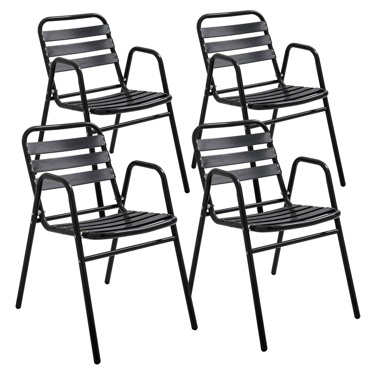 Lot de 4 chaises de jardin avec accoudoirs en aluminium, NOTTING HILL noir, OVIALA