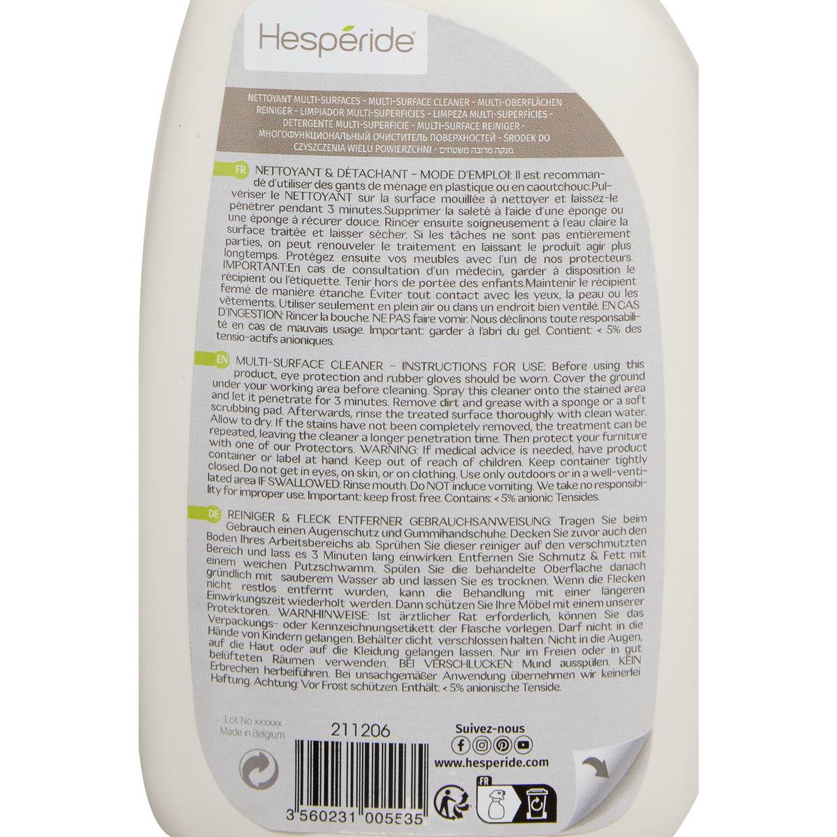 Spray nettoyant multi-surface extérieur 75cl blanc, HESPERIDE