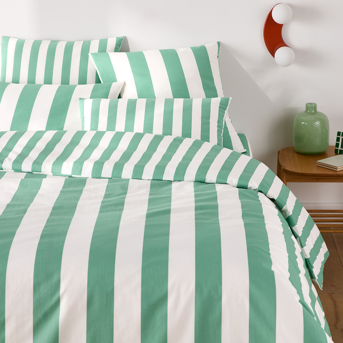 Housse de couette en coton, HENDAYE VERT rayé vert, LA REDOUTE INTERIEURS