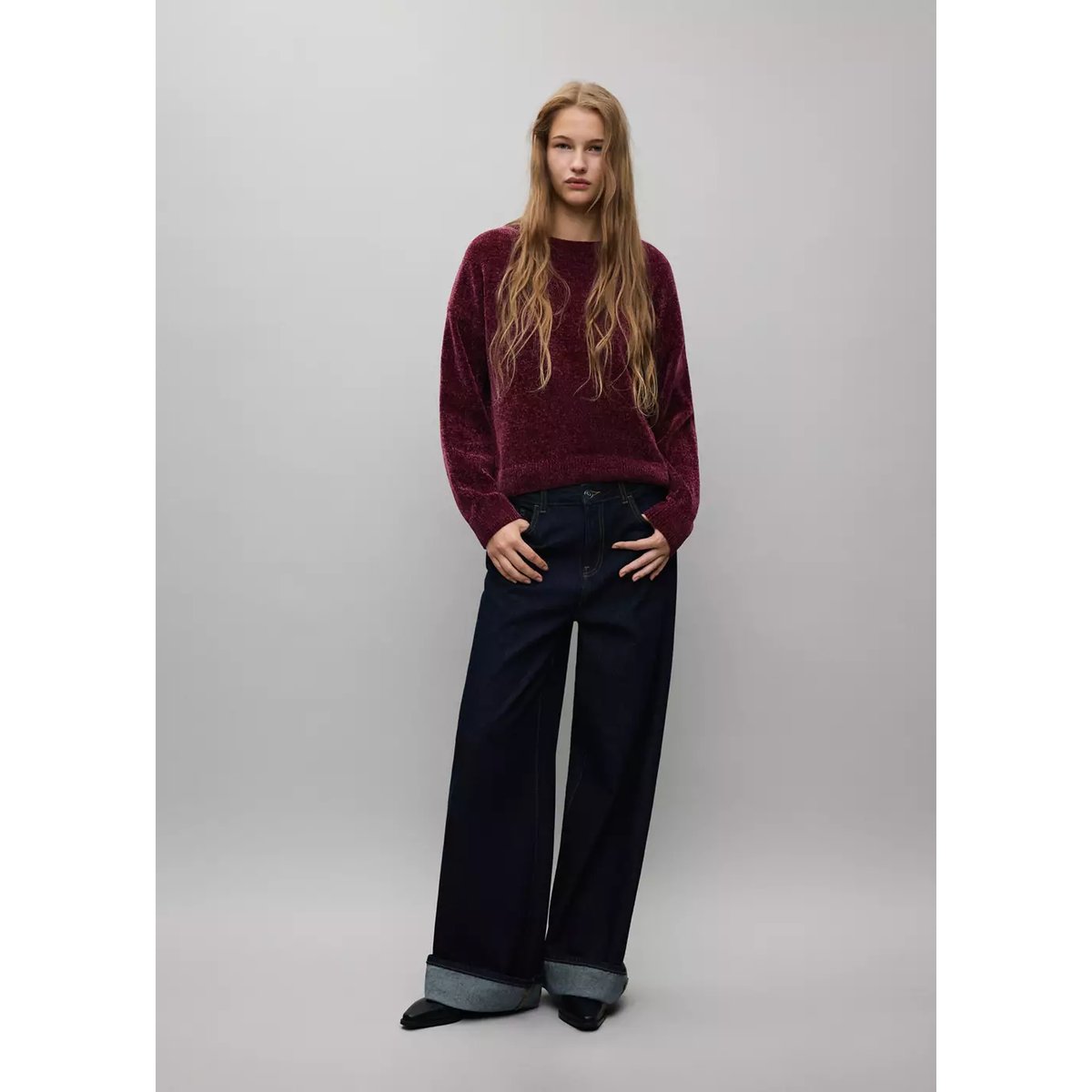 Pull-over maille chenille bordeaux, MANGO TEEN