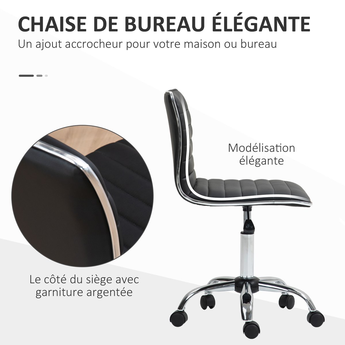 Chaise de bureau Revêtement synthétique Noir noir, HOMCOM