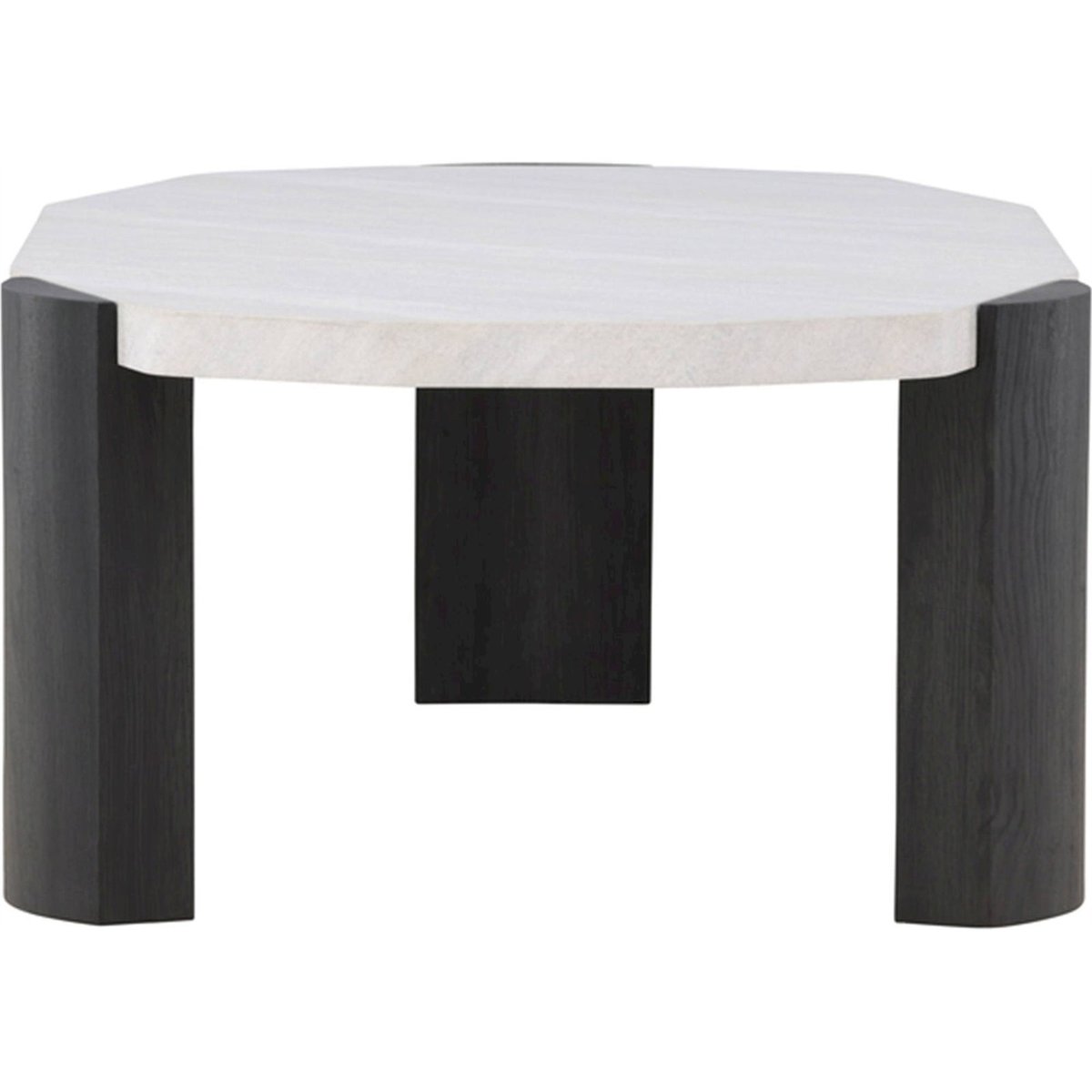 Table basse arrondie en bois collection KRES gris clair et chêne noir, RECOLLECTION