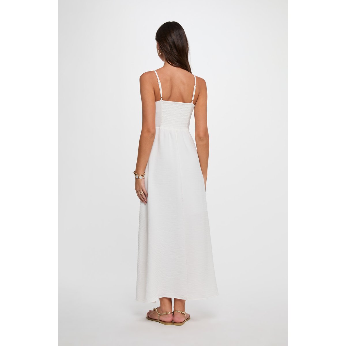 Robe longue col v blanc, MORGAN