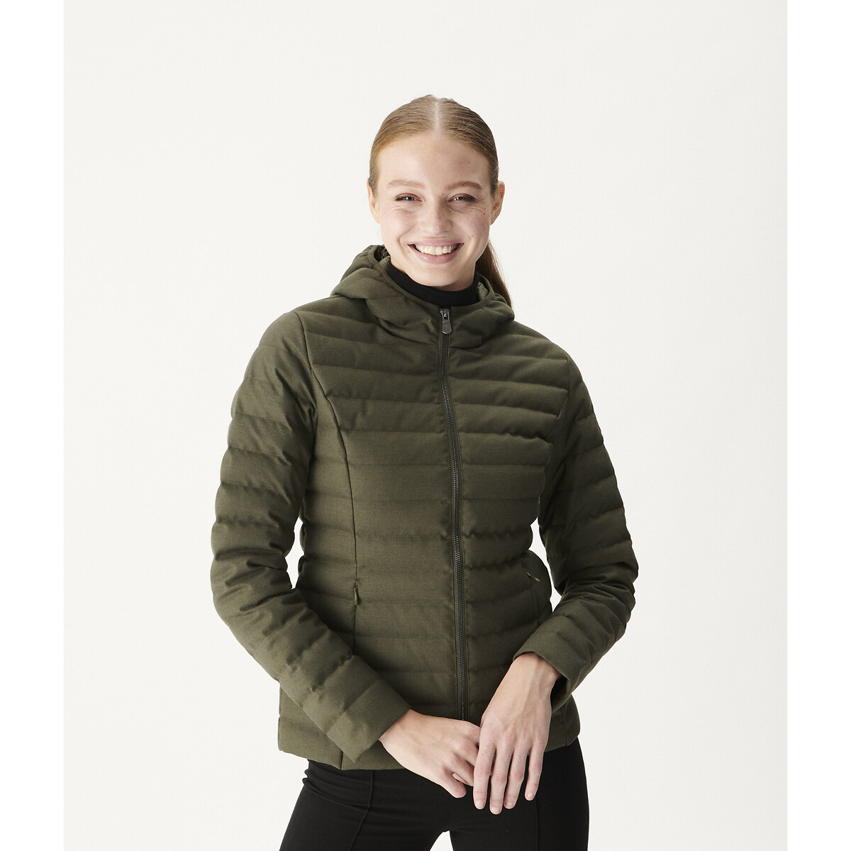 Cloe Quilted Padded Jacket with Hood and Zip Fastening military khaki, JOTT