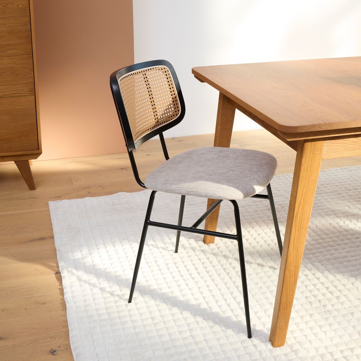 Chaises de salle à manger en cannage et tissu (lot de 2) - GLORIA beige, HELLIN, DEPUIS 1862