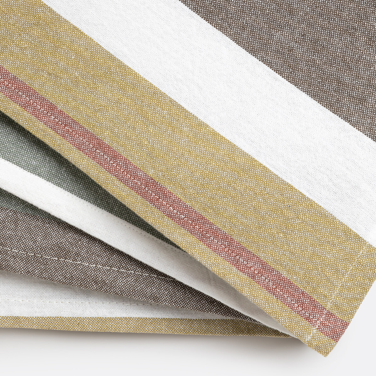 Lot de 4 serviettes de table coton lavé tissé-teint, Antika kaki/caramel, LA REDOUTE INTERIEURS