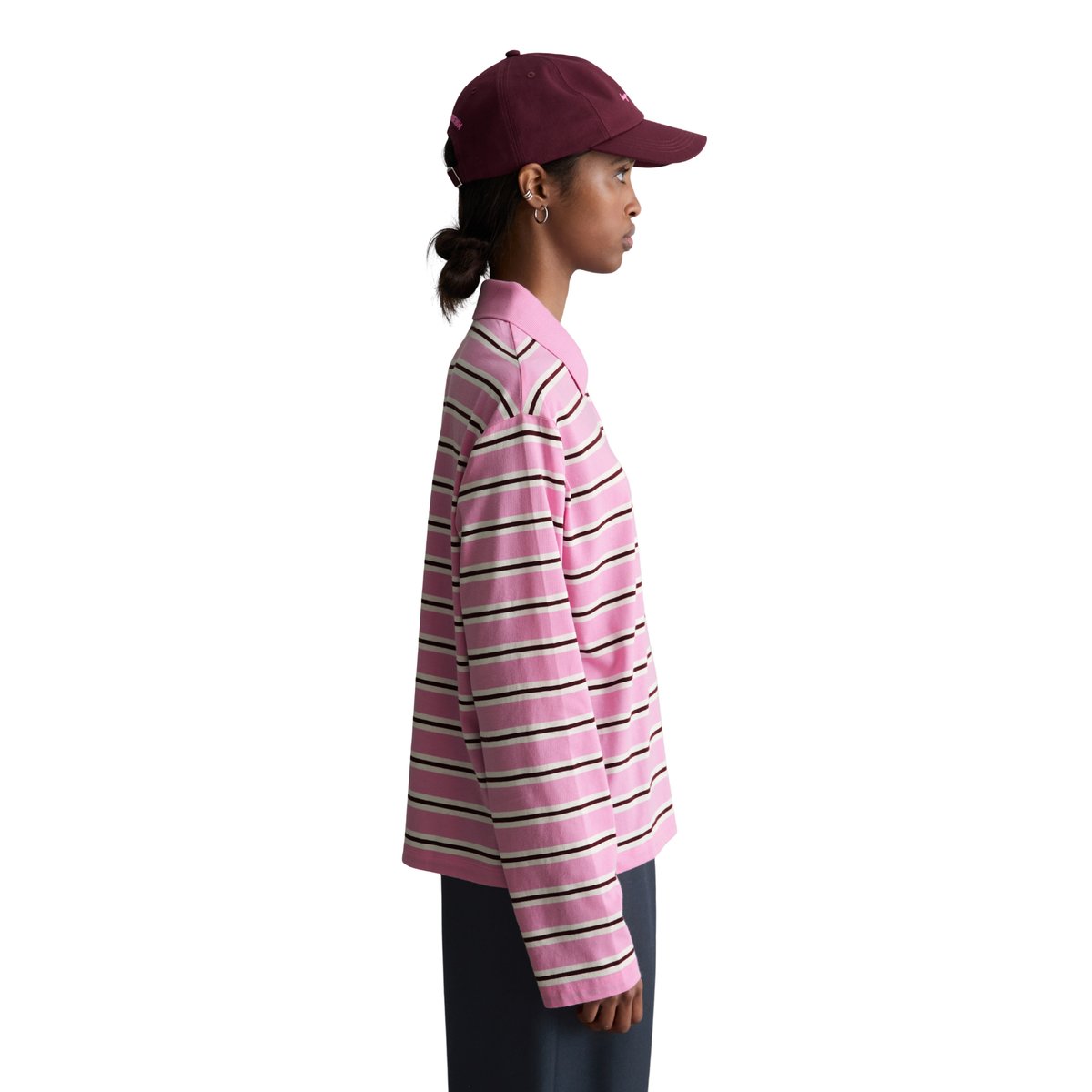 Polo à manches longues relaxed en single jersey rayé rose, MARC O’POLO DENIM