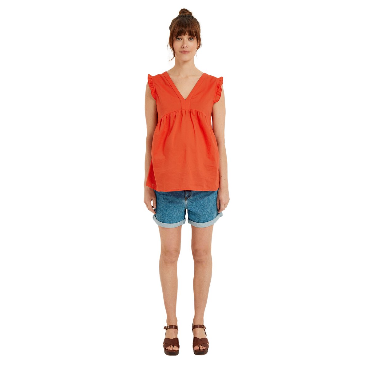 Blouse sans manches de grossesse voile de coton grenadine, VERTBAUDET