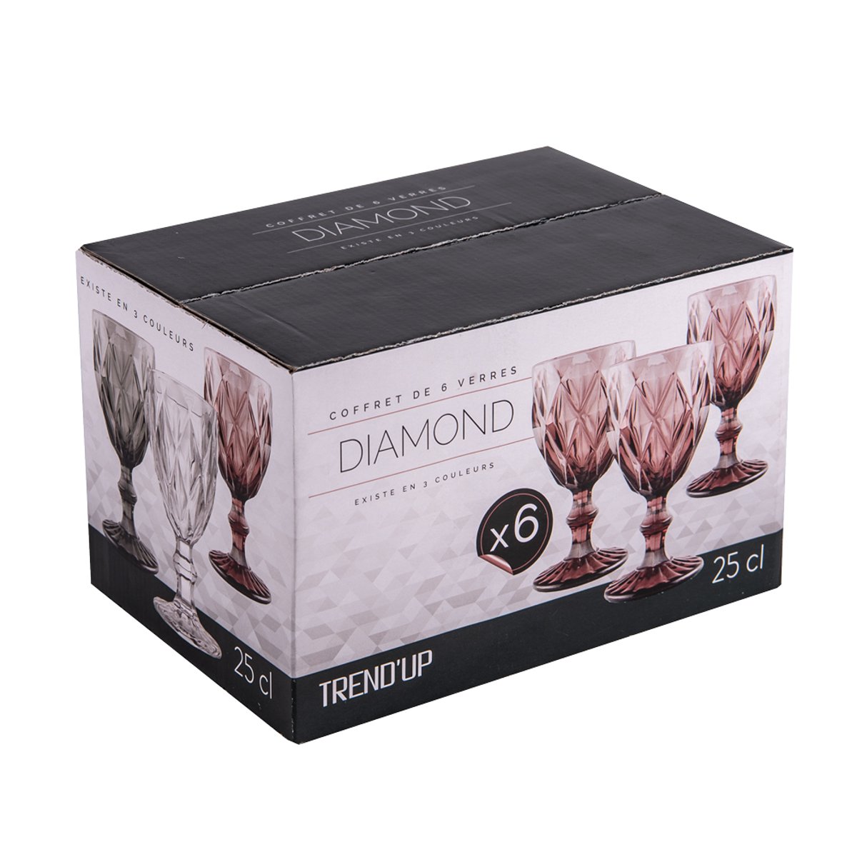 Boîte de 6 verres à pied Diamond 25 cl transparent / cristal, TREND'UP