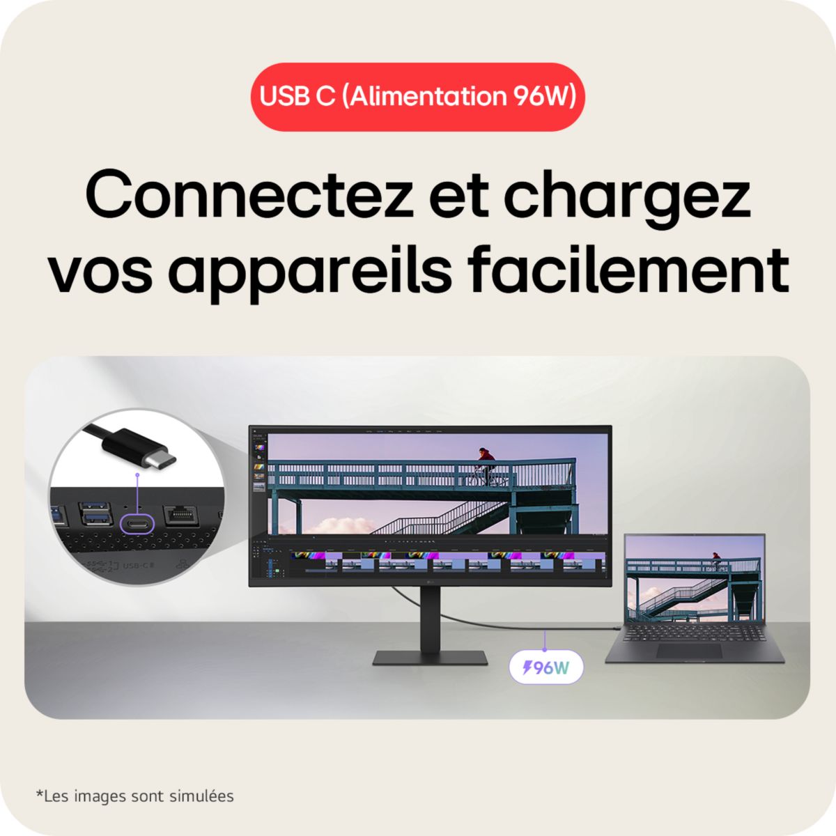 Ecran PC UltraWide 34U650A 34'' incurvé IPS UWQHD 100 Hz HDR10 USB-C 96W couleur unique, LG