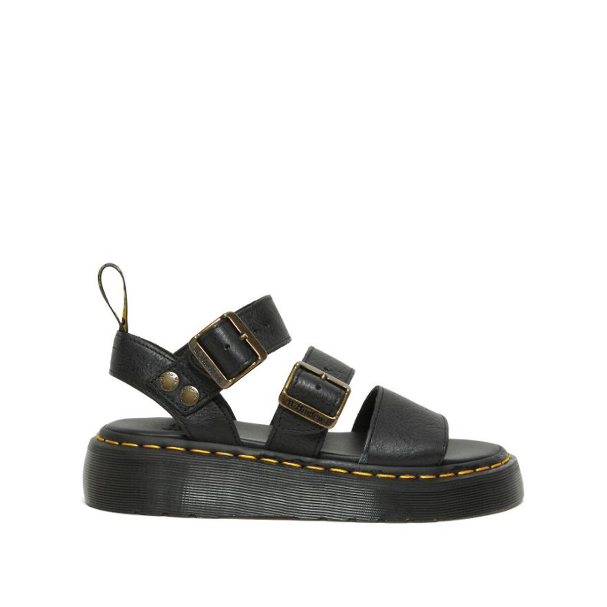 Gryphon Quad Platform Sandals in Pisa Leather black, DR. MARTENS