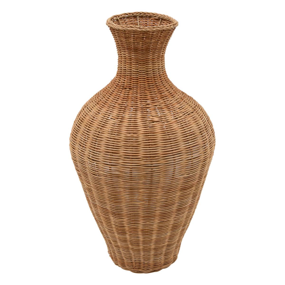Vase amphore tressé en rotin sur structure fonte MELIA beige, ATMOSPHERA