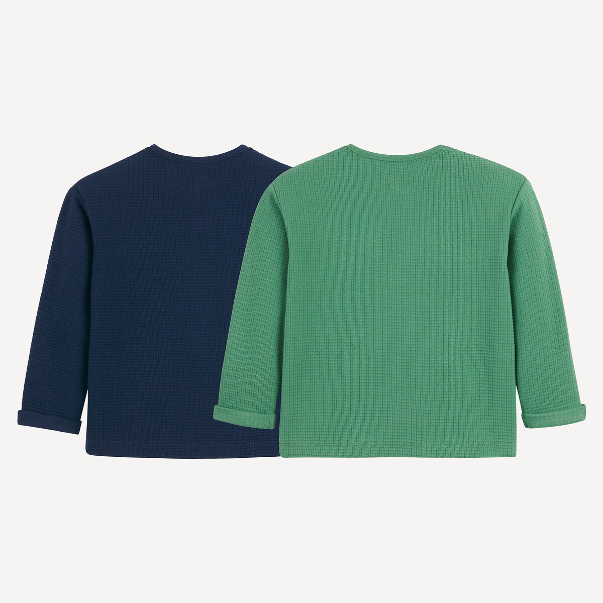Lot de 2 T-shirts manches longues, nid d'abeille vert + bleu marine, LA REDOUTE COLLECTIONS
