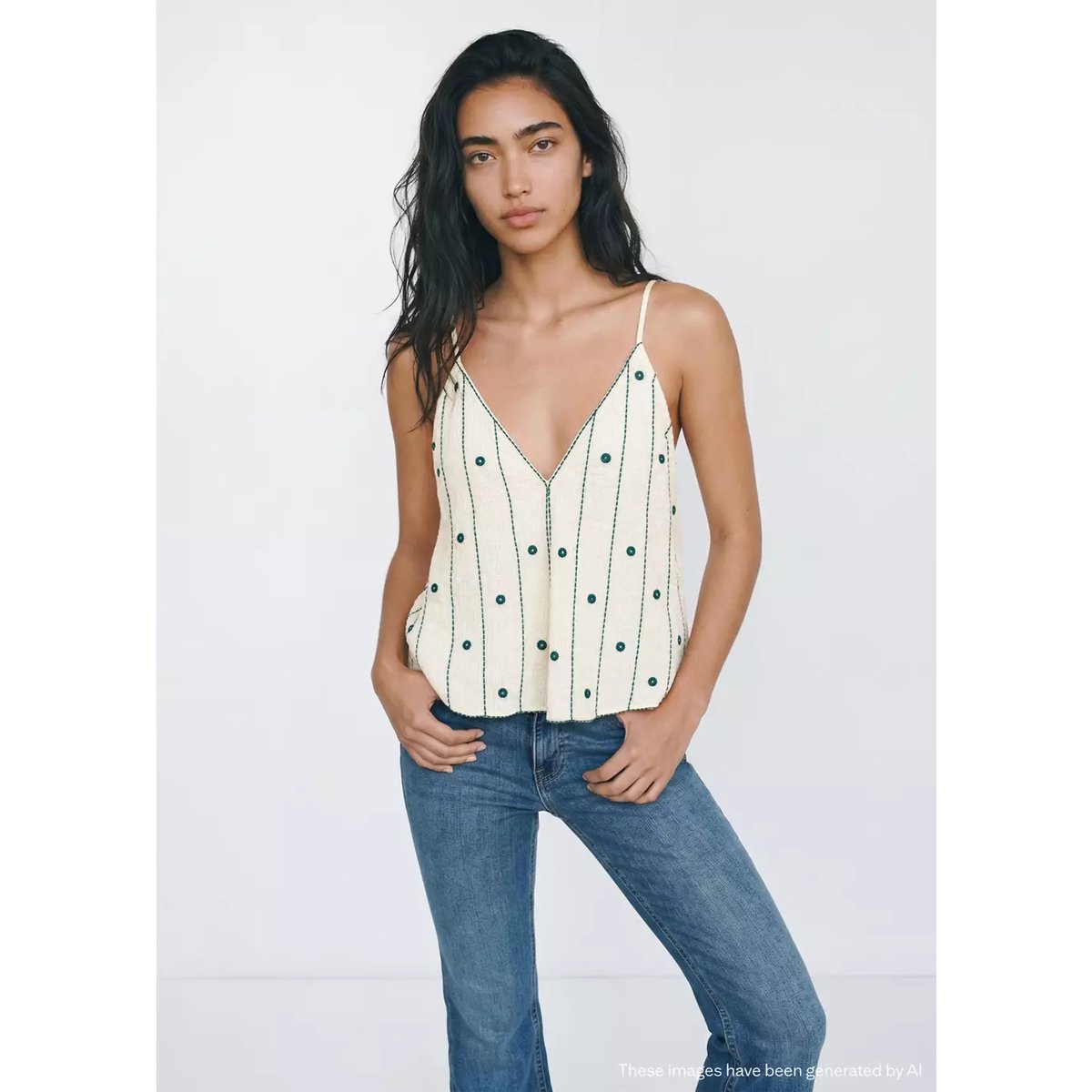 Top bretelles détails brodés blanc cassé, MANGO TEEN