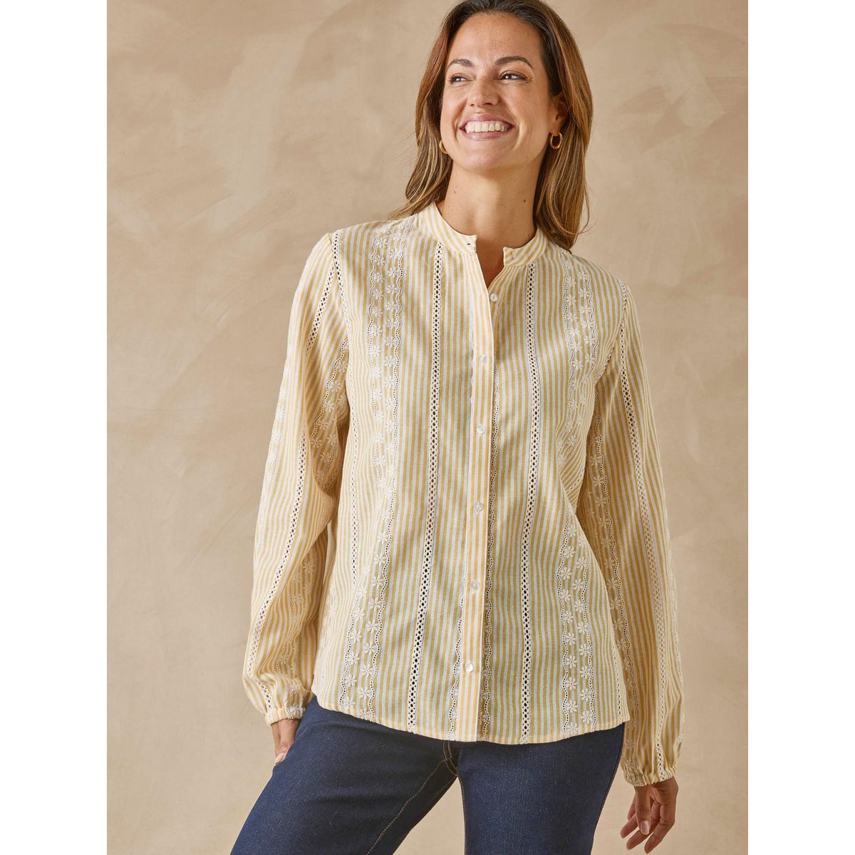 Blouse incrustations broderie anglaise rayé jaune, DAXON