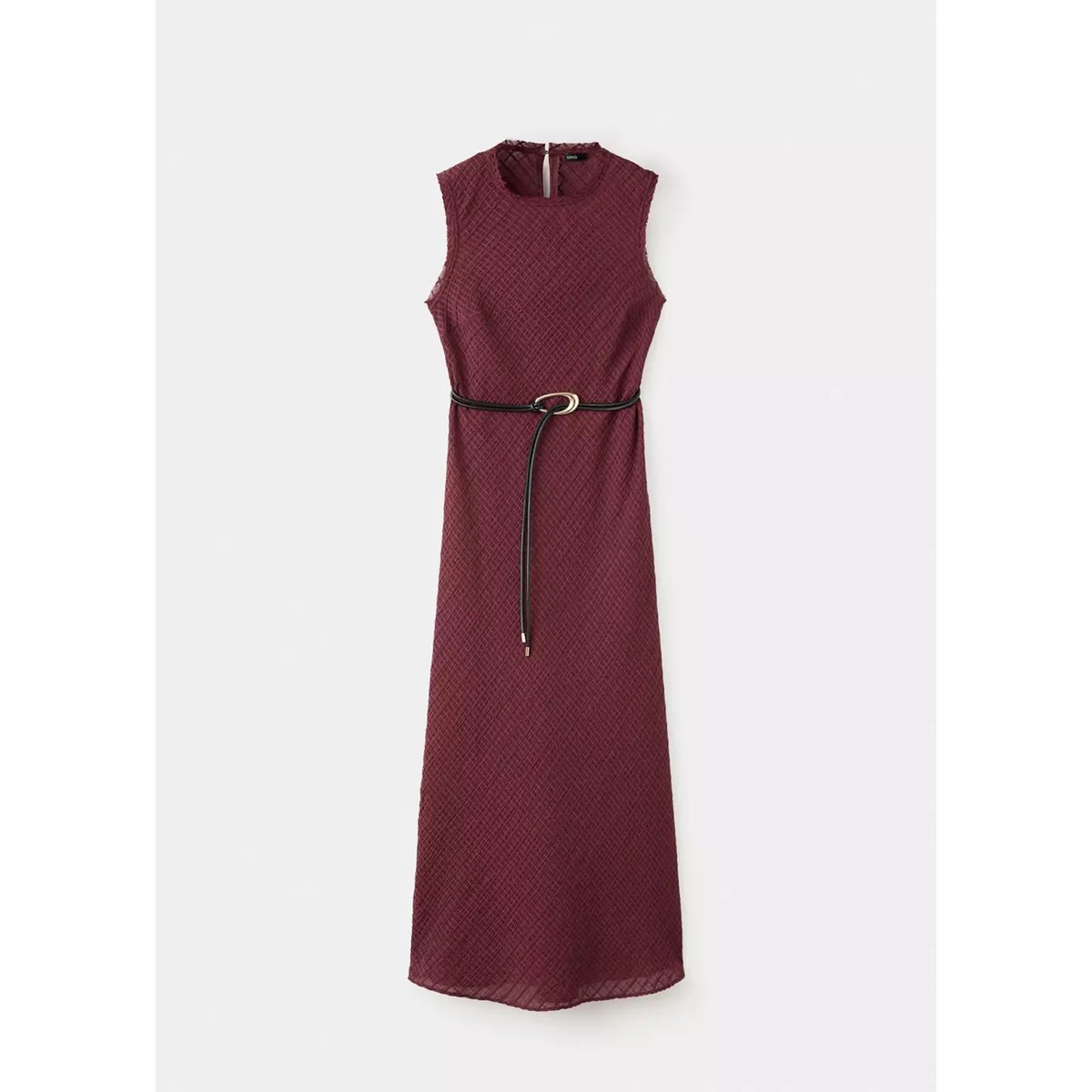 Robe texturée ceinture bordeaux, MANGO