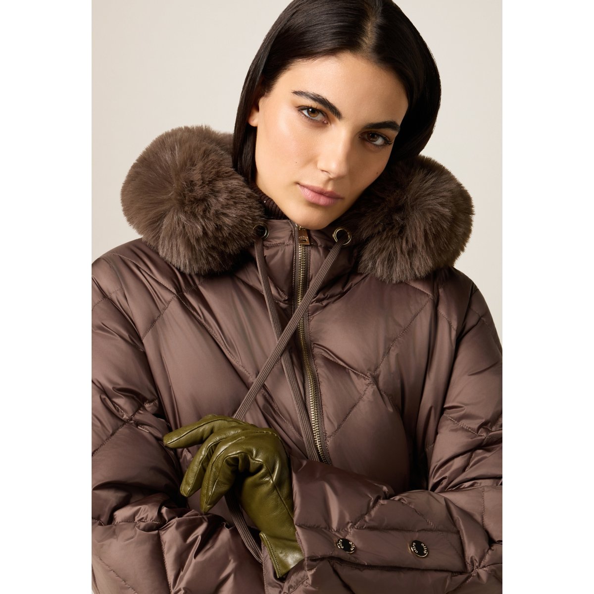 Veste matelassée midi rembourrée marron, OLTRE