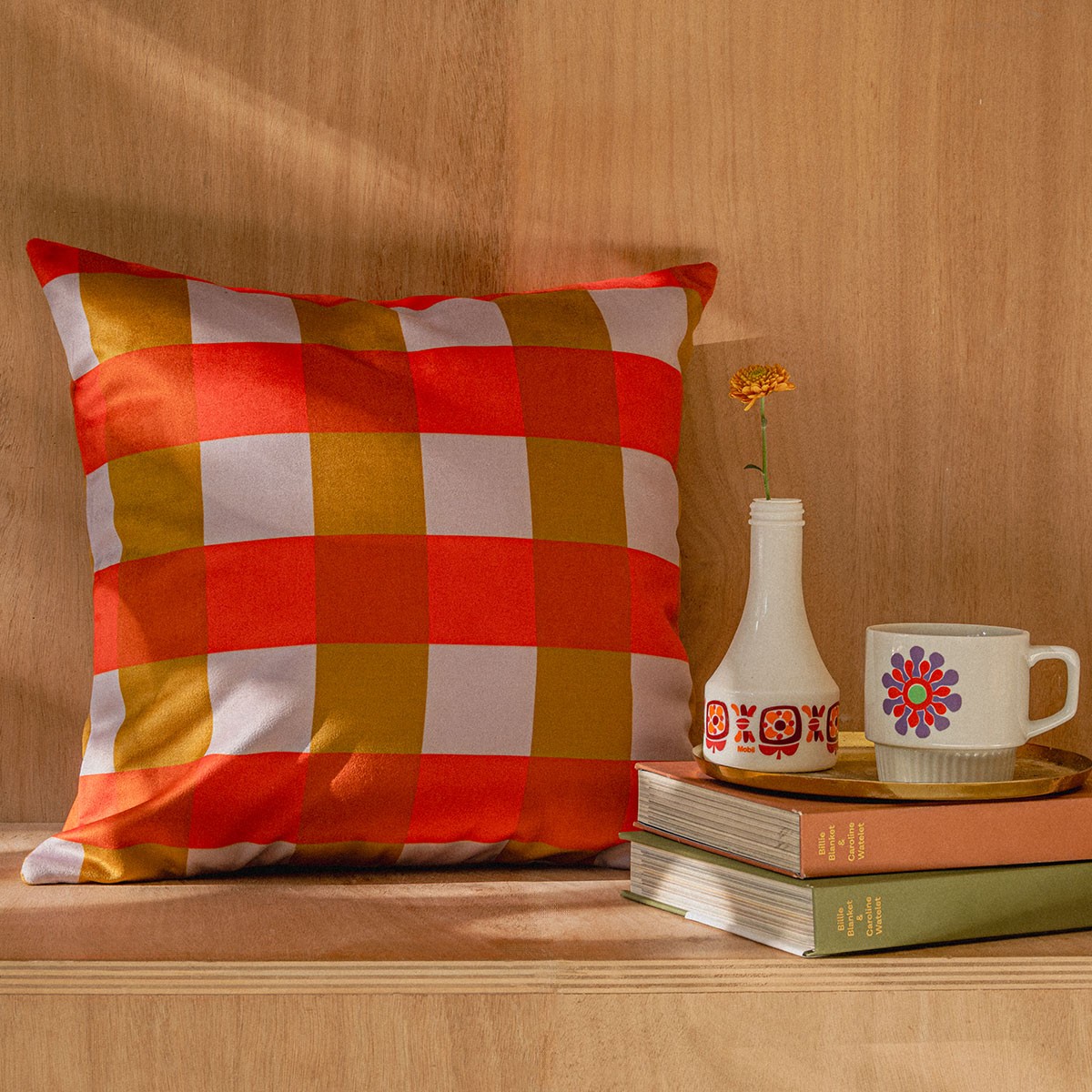Housse de coussin velours CARO orange, VENT DE BOHÈME