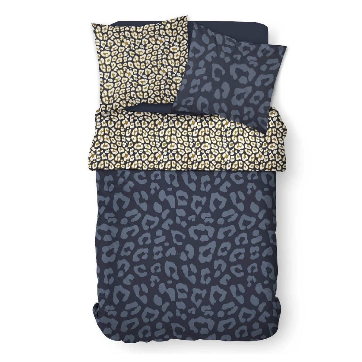 Parure de lit coton 2 personnes imprimé animalier SUNSHINE bleu, TODAY