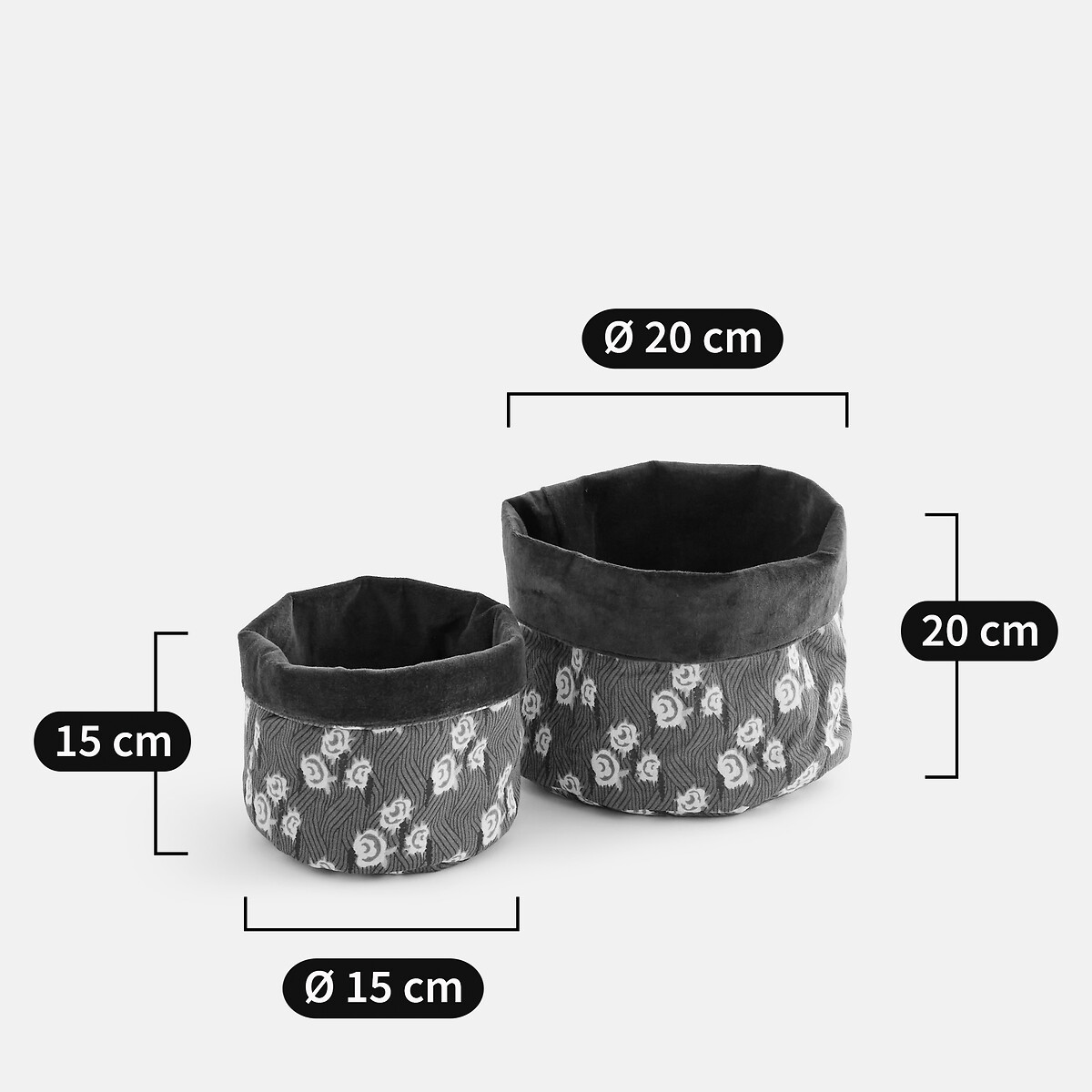 Lote de 2 pequenos cestos de arrumação reversíveis, em algodão, DESTELLO estampado bordeaux, LA REDOUTE INTERIEURS
