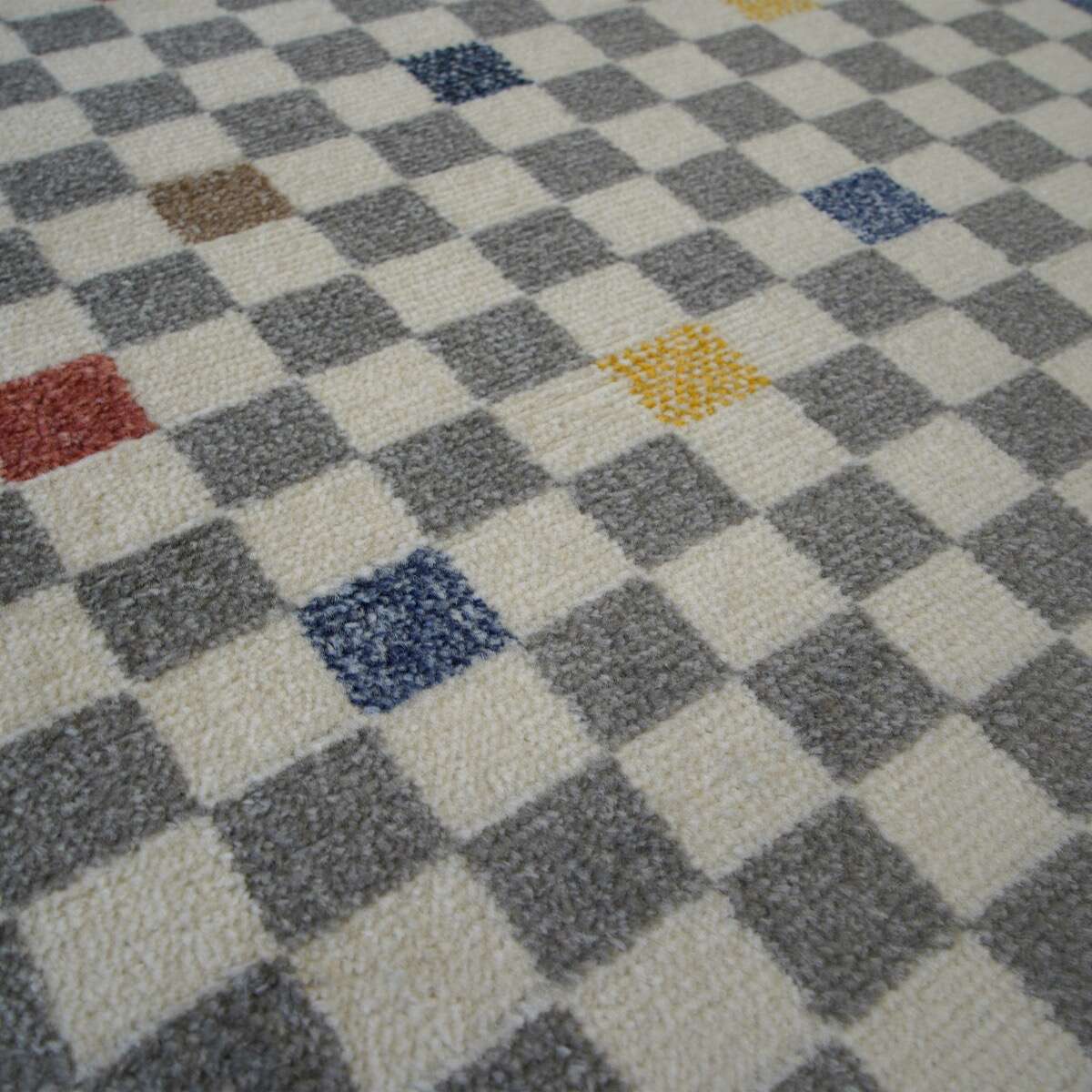 Tapis salon laineux damier RAMINE multicolore, THE DECO FACTORY