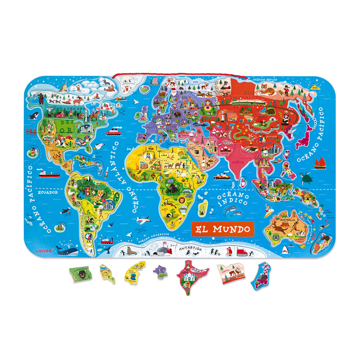 Puzzle Monde Magnétique 92 Pièces Espagnol couleur unique, JANOD