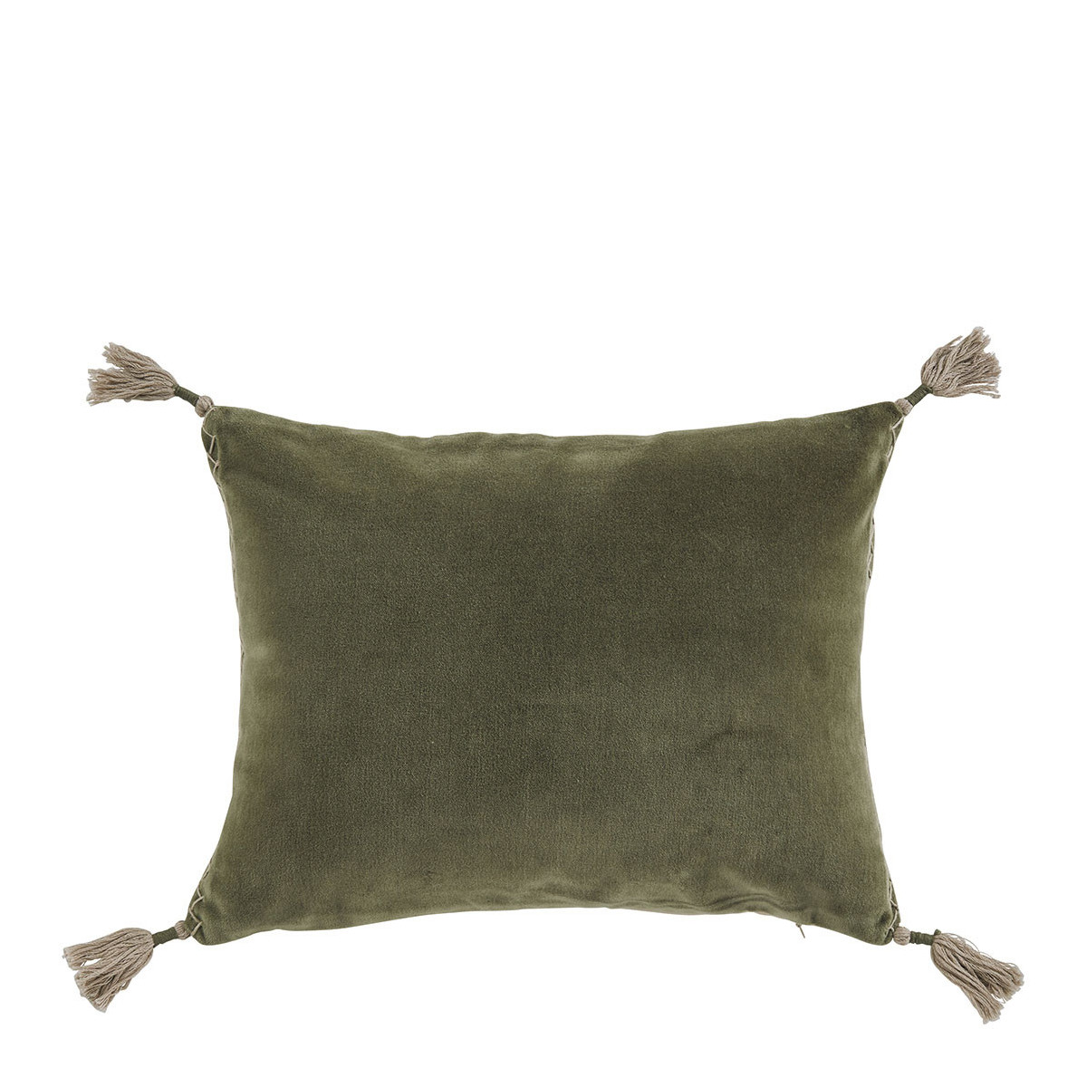 Housse de coussin en velours de coton kaki, BLANC D’IVOIRE