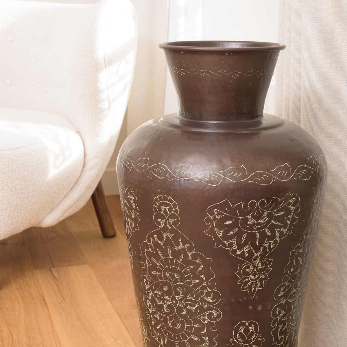 Grand vase brun patiné motifs orientaux dorés H70 cm NADOR marron, PIER IMPORT