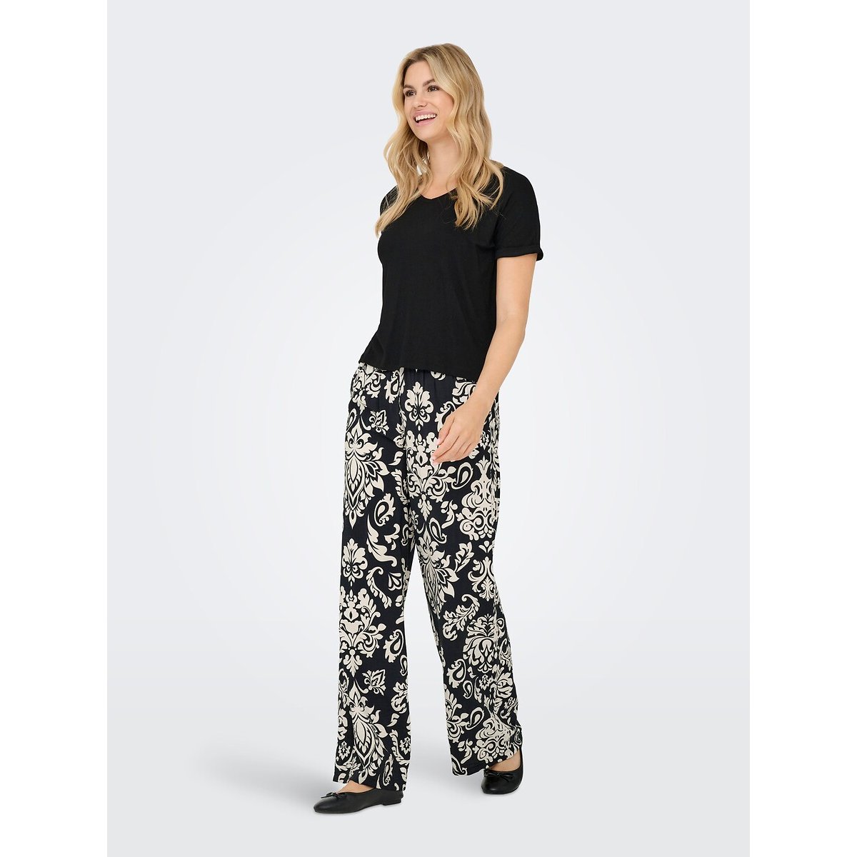 Pantalon large imprimé noir, JDY