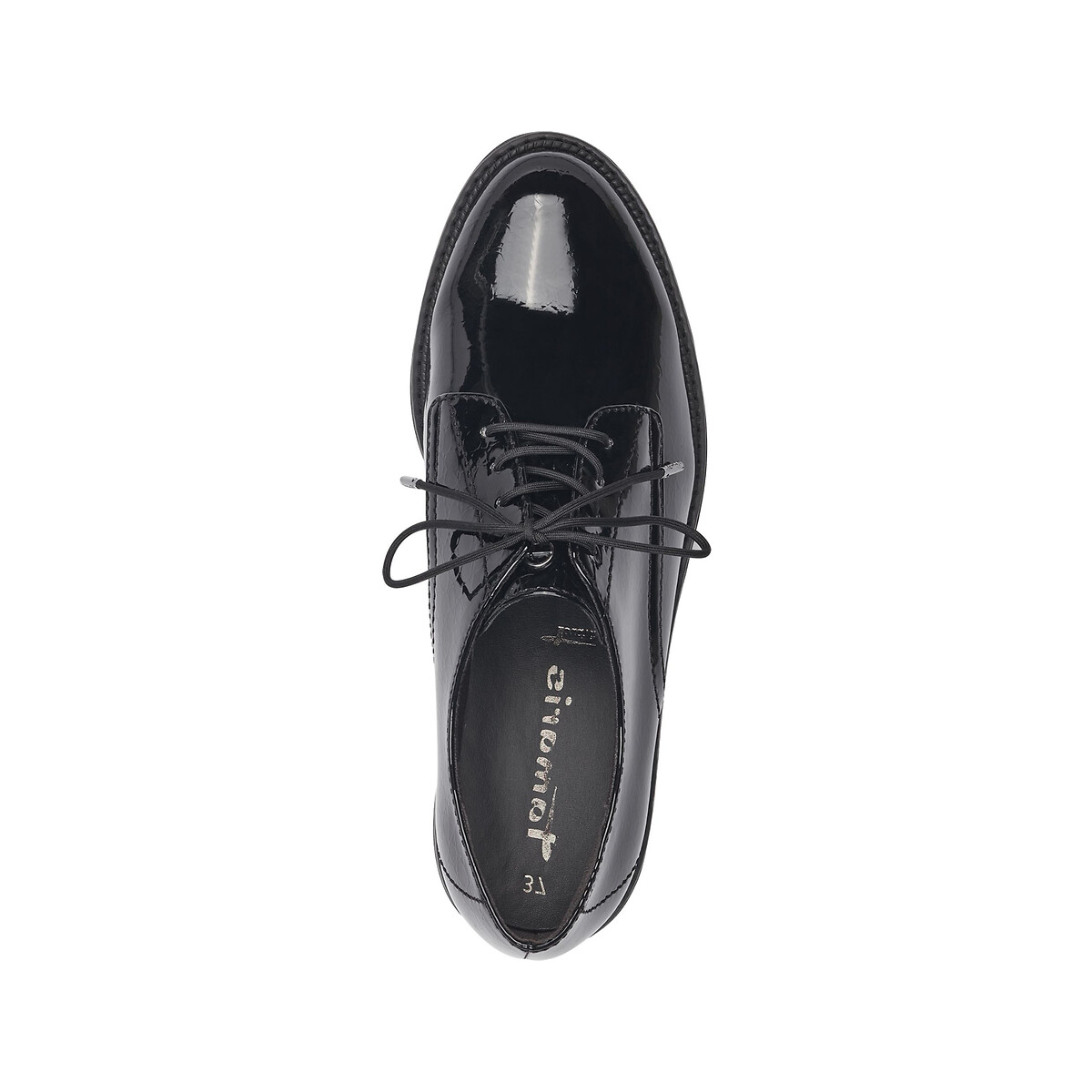 Derbies en cuir noir verni, TAMARIS