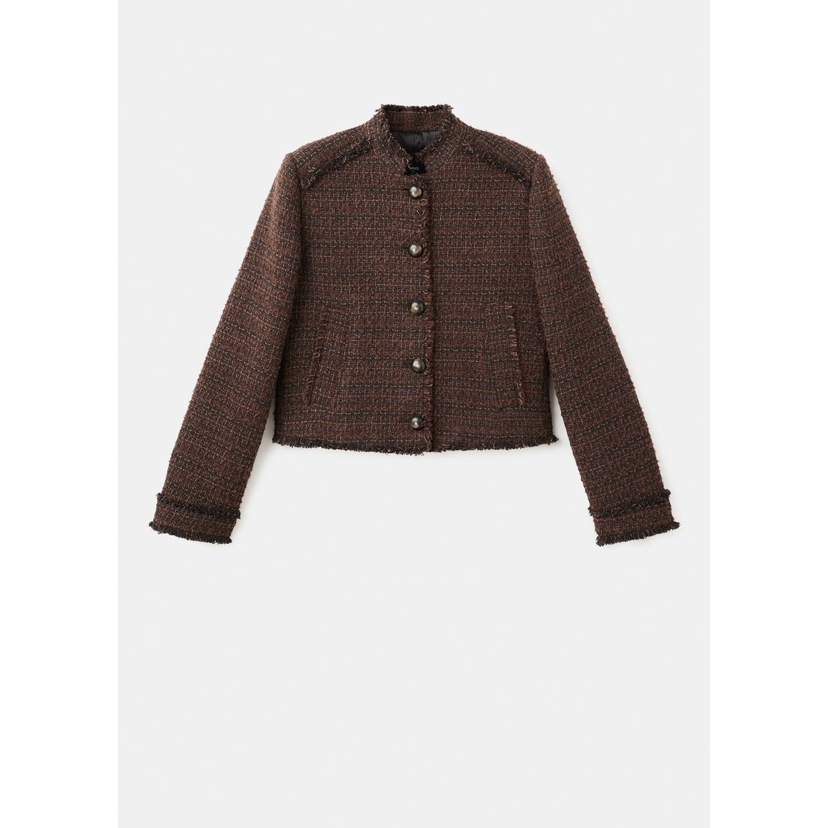 Veste tweed bords effilochés marron, MANGO