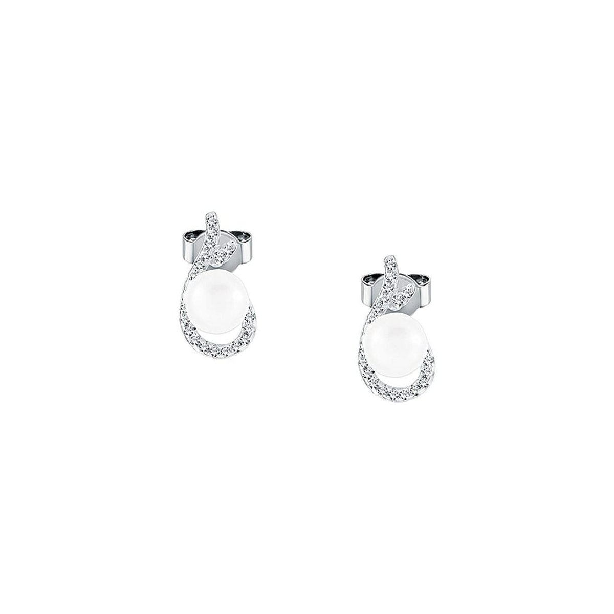 Boucles d'oreilles en Oxyde De Zirconium/argent/perle et Perle argent et blanc, PERLE DE NUIT