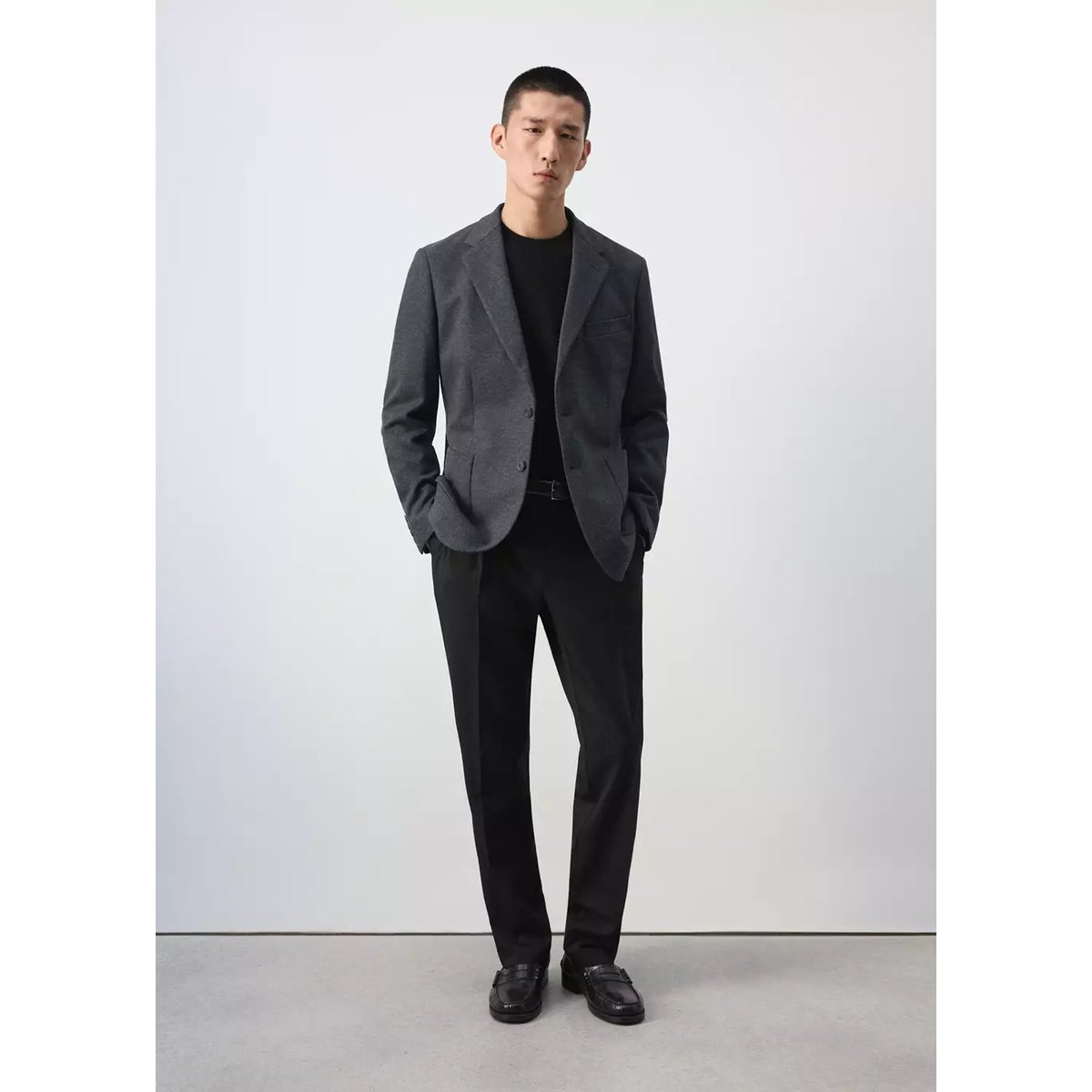 Blazer slim-fit en mélange de coton gris, MANGO MAN