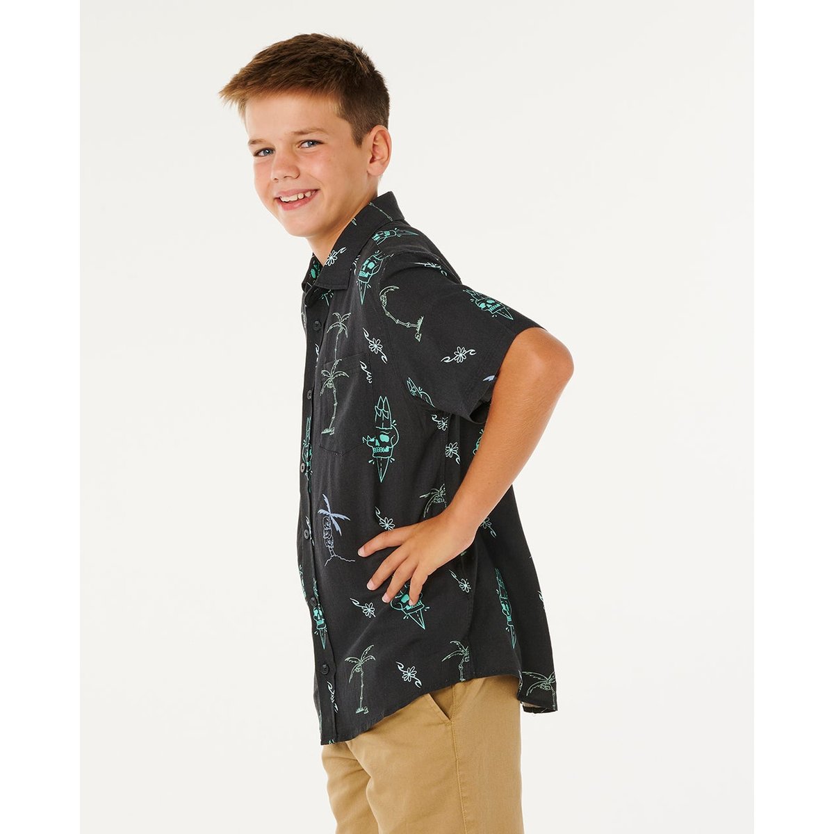 Chemise Eternal Shred manches courtes garçon noir délavé, RIP CURL