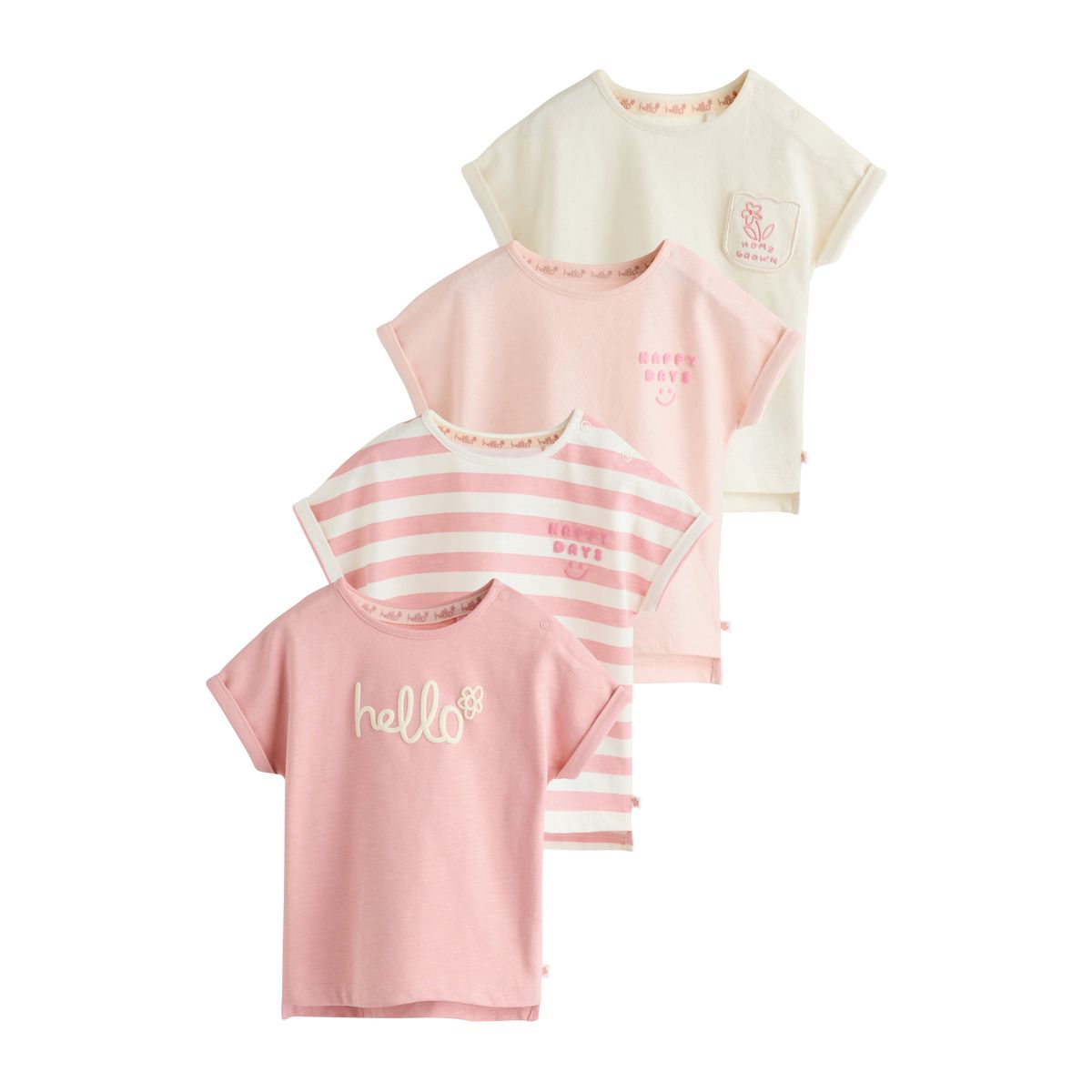 T-shirt à manches courtes bébé, lot de 4 slogan rose, NEXT