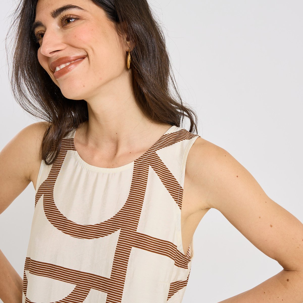 Robe longue fluide sans manches habillée blanc cassé ecru, GRAIN DE MALICE